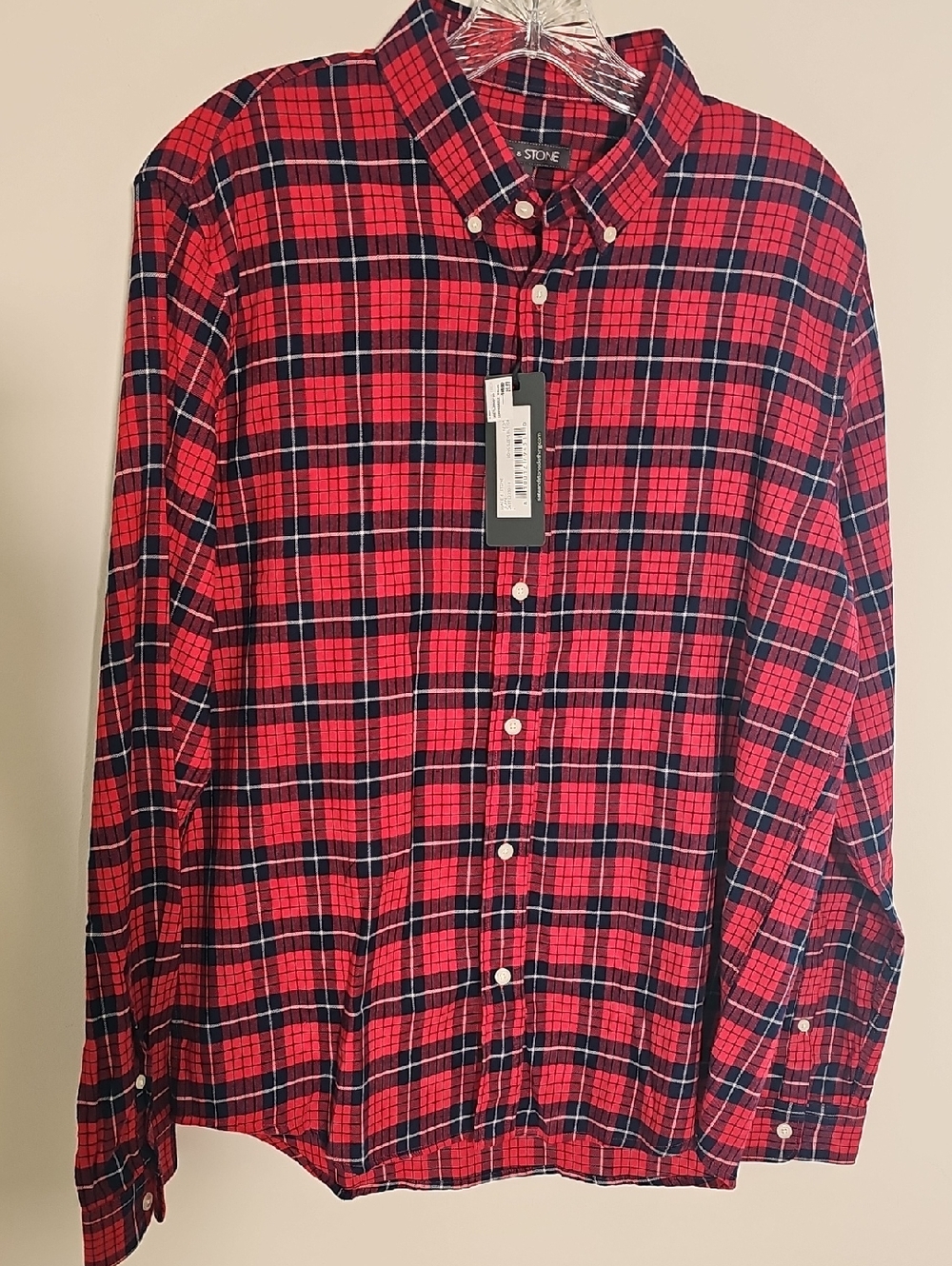 Slate & Stone Dean Plaid Button Down Mens Size L Red Navy Long Sleeve Shirt